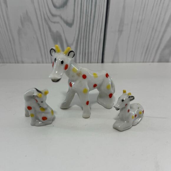 Vintage MCM Set of 3 Ceramic Miniature Giraffe-Horses Polka Dots Japan - Picture 2 of 5